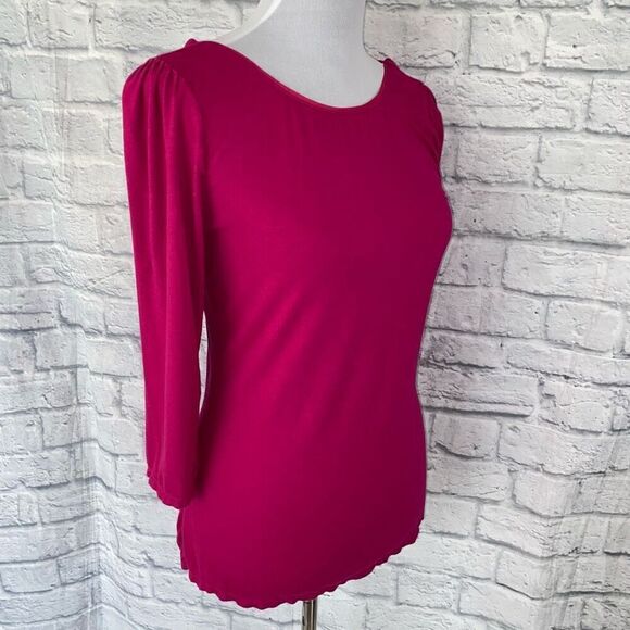 White House Black Market women M scoopneck front & back 3/4 blouse pink - Picture 4 of 9